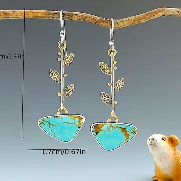 Vintage Turquoise Silver Boho Dangle Drop Earrings - Picture 4 of 4